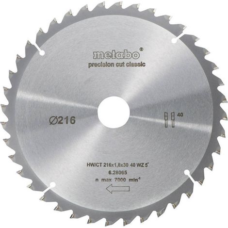 Metabo – Lame de scie circulaire 216 mm – 40 dents dent alternée – Pour bois dur et composite – Découpe précise sans éclat