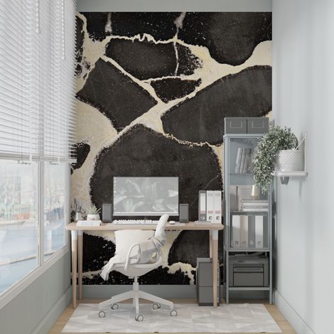 Papier peint pierre marbre noir craquele 1 - 150 x 250 cm (1/2)