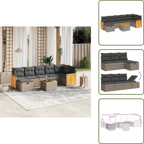 The Living Store Salon de jardin 8 pcs avec coussins gris résine tressée - Ensemble Salon De Jardin - Mobilier De Jardin - Canapé Extérieur - Set De Jardin - Chaise Lounge