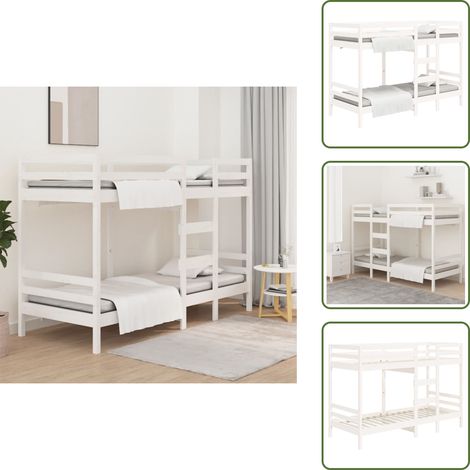 The Living Store Letto a Castello Bianco 90x200 cm in Legno Massello di Pino - Letto a castello in pino
