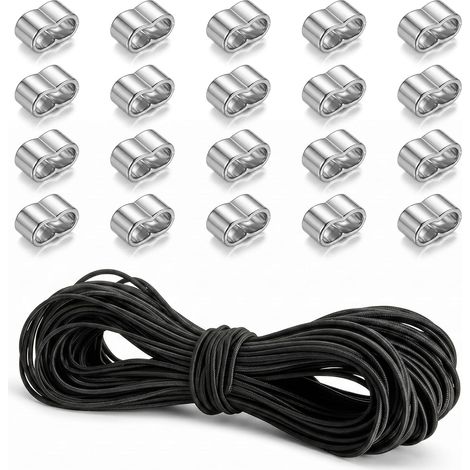 30 m Elastic Rope 3 mm with 20 Clips, Black Elastic Bungee Cord, Stretchable Cord for Camping, Trailer, Motorcycle, Luggage DIY Outdoor (1/5)