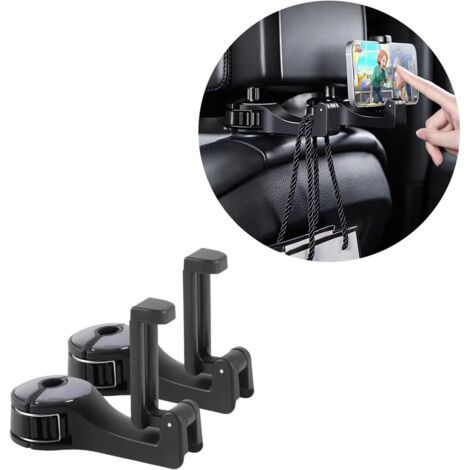 2er-Pack Auto-Kopfstützenhaken, können als Handyhalter verwendet werden, 360° drehbar, geeignet für Taschen, Textilien, Lebensmittel, leicht zu transportieren (schwarz) (1/5)