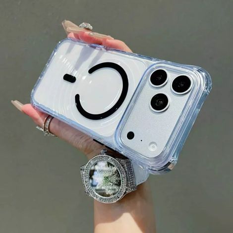 (Noir, iPhone 17) Coque magnétique MagSafe à motif ondulé, transparente, avec coussin d'air pour une protection optimale.