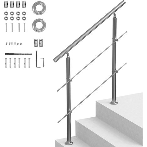 Garde-corps extérieur 100,1 cm pour escalier, 2 barres transversales, rampe pour terrasse et porche (1/5)