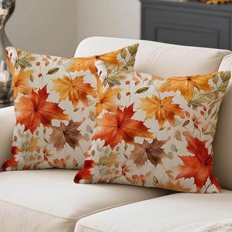 Cushion Cover 40 x 40 cm Autumn Terracotta Orange Red Yellow Maple Leaf Cushion Cover Sofa Decoration Living Room Bedroom (1/4)