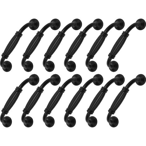 Lot de 12 poignées de porte de placard en aluminium noir mat, poignées de tiroir longues en forme de nœud pour cuisine, chambre à coucher (12, trou central 96 mm) (1/5)