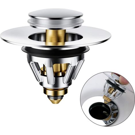 Bonde lavabo pop - up incluant crépine inox 34 - 45 mm laiton bouchon évier salle bain clapet (1/5)