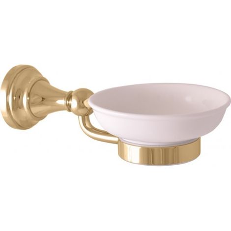 Porte-savon rétro MORAVA en laiton doré et céramique 19x11 x6,45 cm (1/3)