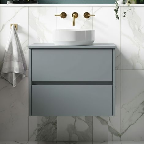 Havana Wall Hung 2-Drawer Vanity Unit with Worktop 600mm Wide - Coastal Grey (1/5)