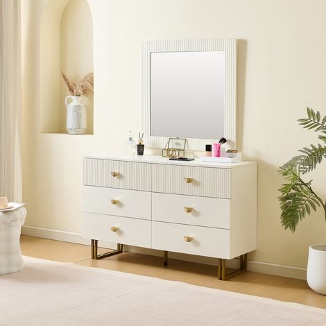 REDOM Cassettiere 6 cassetti 80x40x70 cm, con specchio, design pulito, mobile contenitivo, MDF, bianco, per organizzazione (1/5)