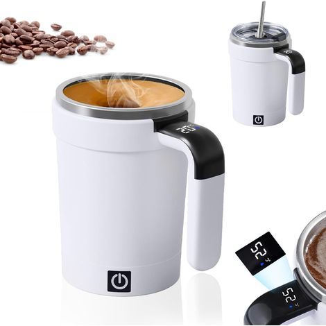 Mug Auto Mélangeur, 380 ml Magnétique Tasse Melange Automatique Étanche avec Affichage LCD de Température, USB Tasse Cafe à Agitation Automatique en Acier Inoxydable avec Base Détachable et Paille (1/5)