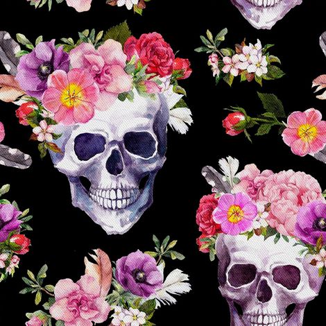 Tela decorativa para exteriores Oxford - Motivo de calavera con flores I DX549 (1/5)