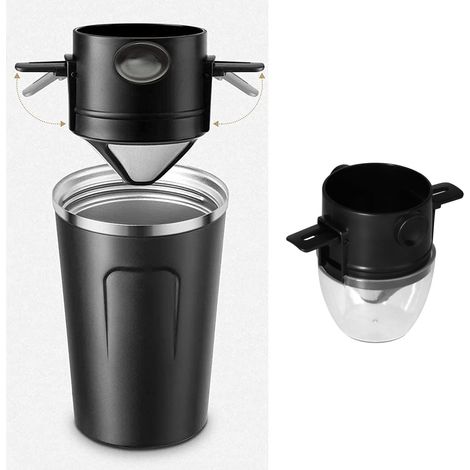 Cafetière portable avec tasse transparente en plastique PP, filtre à café en acier inoxydable 304, ustensiles de café pour l'extérieur (1/5)