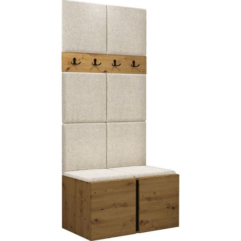 Conjunto para recibidor Pinis IV, Abriamo 3, 186x84x46cm, Aglomerado laminado, Tapiz, Colocada, Montada en la pared
