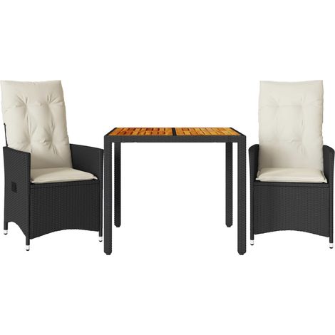 Ensemble de bistro 3 pcs,Salon de jardin et coussins noir résine tressée acacia CFW44131 (1/5)
