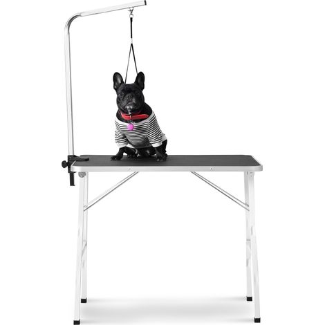 CHICFURN Mesa de peluquería para mascotas 90x60x76 cm de acero negro plegable con correa (1/5)