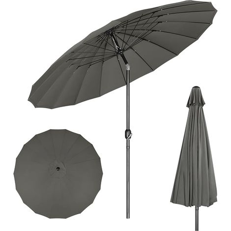 WOLTU Sombrilla de jardín con 18 varillas de fibra de vidrio, altura ajustable y cabezal inclinable, ø 273 cm, gris oscuro, para balcón, jardín y playa.