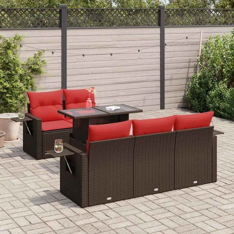 Set sofás jardín y cojines 6 pzas ratán sintético acacia marrón vidaXL (1/5)