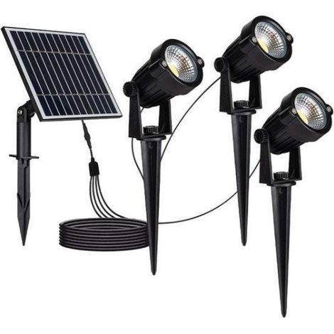 Focos LED de jardín V-TAC de 3 x 1,2 W con estaca y panel solar, color negro, blanco cálido, IP65 (1/5)