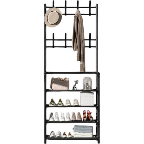 Porte-manteau sur pied moderne en métal, étagère de rangement pour vêtements, 60 cm, 4 niveaux, noir (1/5)