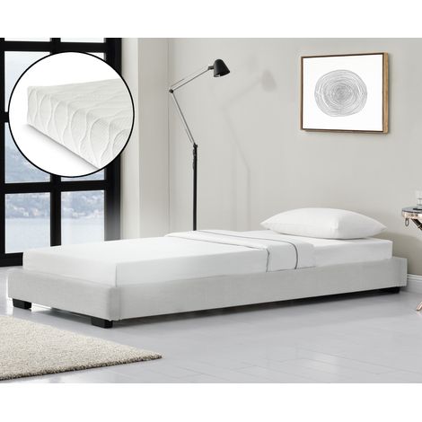 Corium Struttura Letto Imbottito con Materasso a Schiuma Fredda 90 x 200 cm Letto Singolo con Rivestimento in Similpelle con Materasso Anallergico - Bianco (1/5)