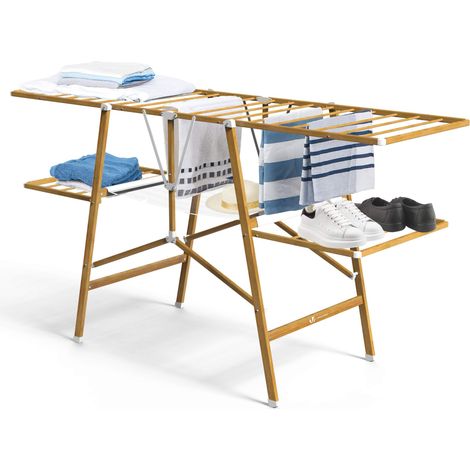 Séchoir à Linge Pliable Grand d’étendage 165 56 90cm Capacité de Séchage 20M Séchoir Extensible sur Pied Charge Max 25KG Couleur Imitation Bois (1/5)
