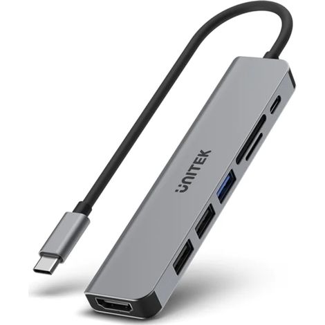 Unitek Hub Usb-C 7In1, Hdmi 4K, Pd 100W, 5Gbps,Alu