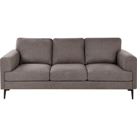 3 Seater Sofa Brown Fabric Upholstery Iron Legs Minimalistic Mid Cenutry Modern Style LOUSTO (1/5)