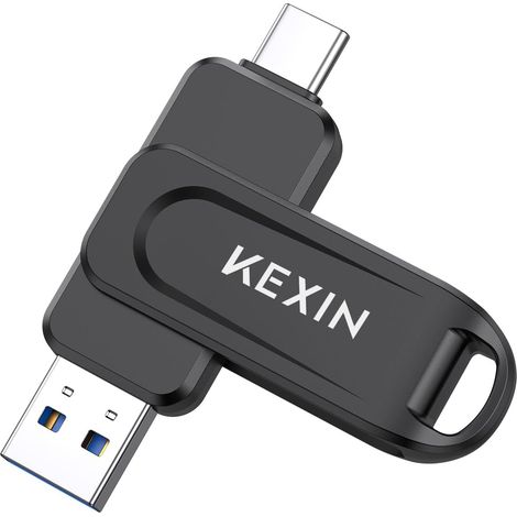 Clé USB 128 Go Clé USB C 100 Mo/s 3.0 Pivotante Double USB-A et Type-C pour Smartphone Tablette iPhone 15/16 Voiture Console De Jeu, Noir (1/5)