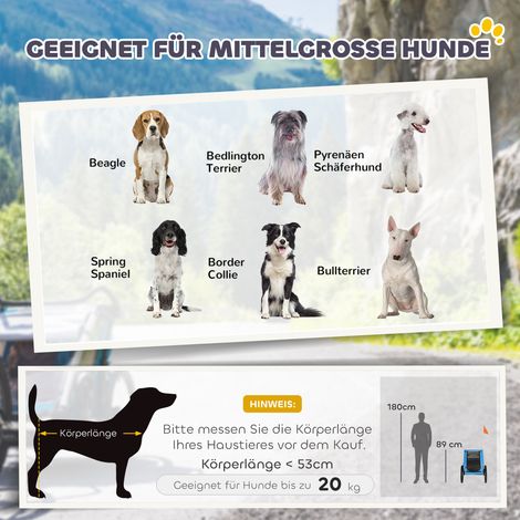 Remorque pliable pour chien avec réflecteurs, fenêtre en filet, roues, porte, fanion de sécurité pour chiens jusqu'à 20 kg, 138 x 70 x 89 cm, bleue (1/5)