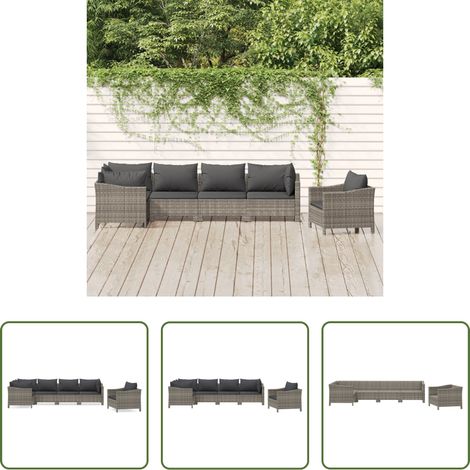 vidaXL Fauteuil extérieur -  Salon de jardin 6 pcs avec coussins Gris Résine tressée (1/5)