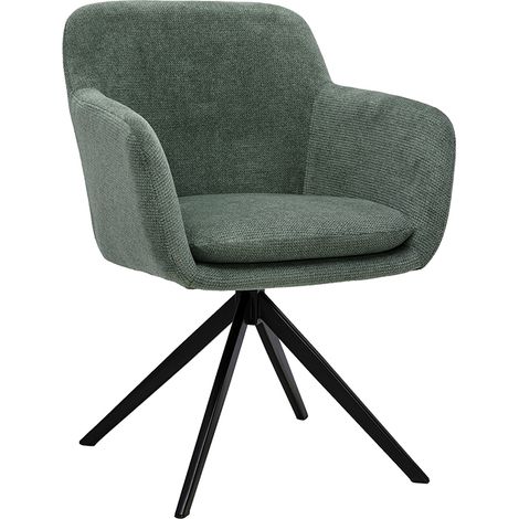 Chaise pivotante 360° en tissu chenille vert kaki et métal noir AMIKA (1/5)