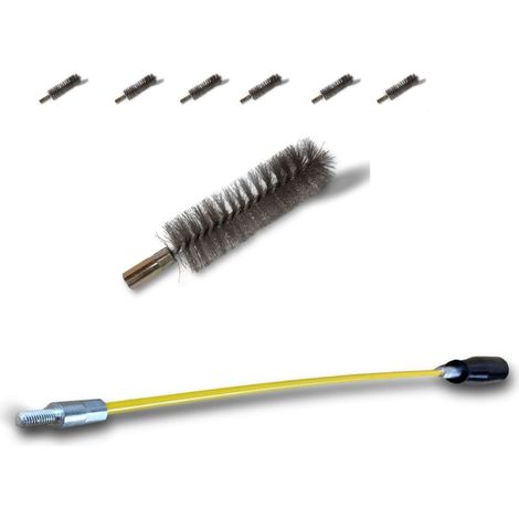 Ecouvillon ACIER Condenseur Lot de 6 avec 1 tringle flexible 48 cm Ø 25 mm Raccord laiton taraudé M6 femelle Torsade en acier galvanisé Brosse paroi tube alésage Kibros 4TCA25Tx6