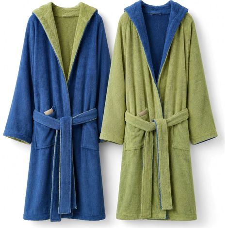 Albornoz Sekate, 100% Algodón con Capucha Reversible, Color Verde, Degradado Índigo, Azul Índigo (1/5)