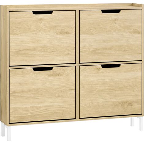 SoBuy Scarpiera Slim da Ingresso con 4 ante e 4 scomparti Salvaspazio Naturale 100x19x90cm FSR100-N (1/5)