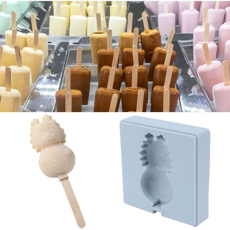 Moule en silicone gris, motif dessin animé mignon, pour glaces maison, avec couvercle et bâtonnet en bois (HomeDragon). (1/5)