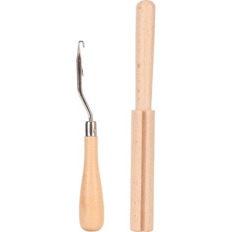 Gebogener Holzgriff zum Glätten von Häkelnadeln, robust, multifunktional, mit Fadenabschneider, für DIY-Bastelarbeiten (1/5)