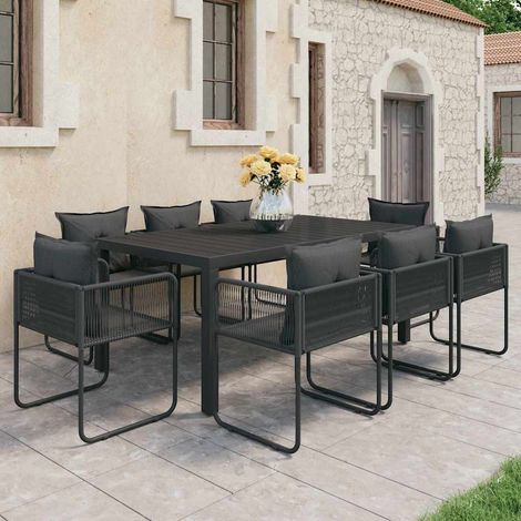 Ensemble à manger de jardin 9 pcs-Salon de jardin PVC résine tressée noir (1/5)