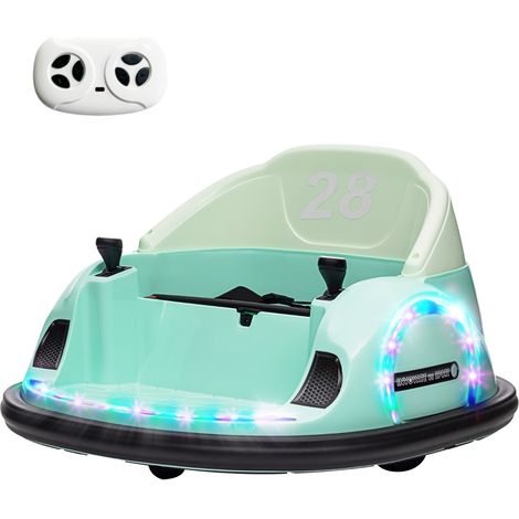 Voiture tamponneuse enfants 12V télécommande 2,4GHz pare-chocs électrique musique lumières rotation 360° 2km/h vert 1,5-5 ans
