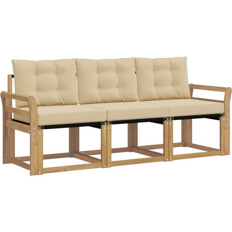 Outdoor Sofa Set with Cushion 3 pcs White and Beige vidaXL
