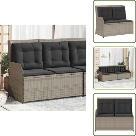 Poly Rattan - vidaXL Gartenbank Verstellbar mit Kissen Hellgrau Poly Rattan - Gartenmöbel (1/5)