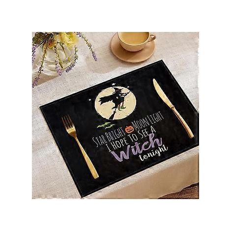 Halloween-Tischsets aus Leinen, Serie „Süßes oder Saures“, Kombinations-Tischsets, Restaurant-Festtagsdekoration, Geschirr-Isolierunterlagen (YMCD-12)