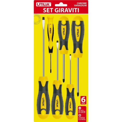 SET CACCIAVITI 6pz TAGLIO E CROCE GIRAVITI CACCIAVITE ACCIAIO CR-V UTILIA (1/2)