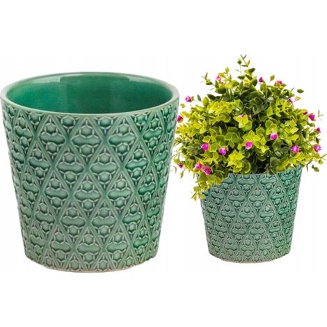Vaso da fiori in ceramica, verde, decorativo, 13,5 x 13 cm