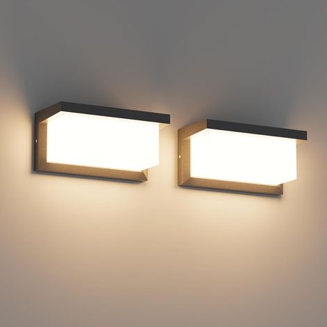 Lot de 2 appliques murales d'extérieur LED 18 W, 3 000 K, étanches IP65, en aluminium, pour intérieur, extérieur, jardin, etc. Noir [Classe énergétique A] (1/5)