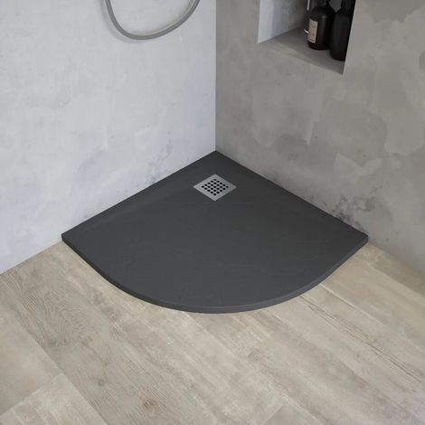 Piatto doccia semicircolare 80x80 cm in marmoresina grigio antracite effetto pietra h3 cm Milos (1/4)