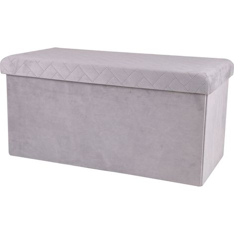 Banc coffre de rangement pliant en velours à motifs chevrons KUBE (1/4)