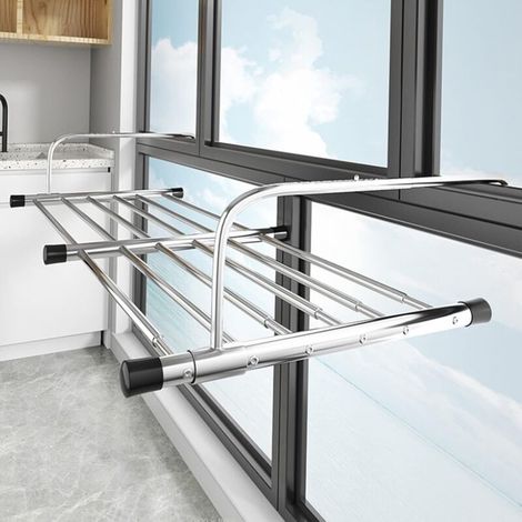 Etendoir À Linge Pliable Séchoirs À Linge En Acier Inoxydable Télescopique 61-107cm Séchoir Suspendu Séchoir À Linge Balcon Pour Intérieur Et Extérieur (1/5)