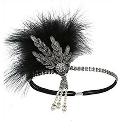 Bandeau Années 1920 - Plumes De Paon Et Cristaux - Accessoire Soirée Gatsby Art Déco - Taille Unique Réglable