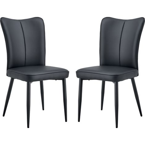 Set di 2 sedie da pranzo nere in PU e metallo, 89 cm, design moderno (1/5)